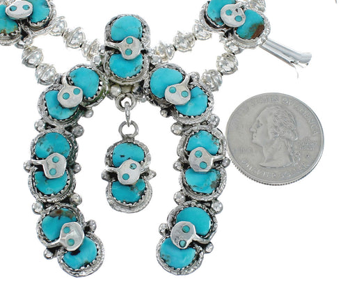 Effie Calavaza Zuni Turquoise Snake Squash Blossom Necklace Set SN20284